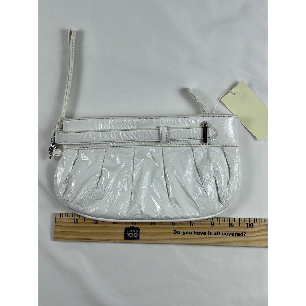 Coldwater Creek White patent wrislet clutch pleated Y2K evening bridal purse NEW
